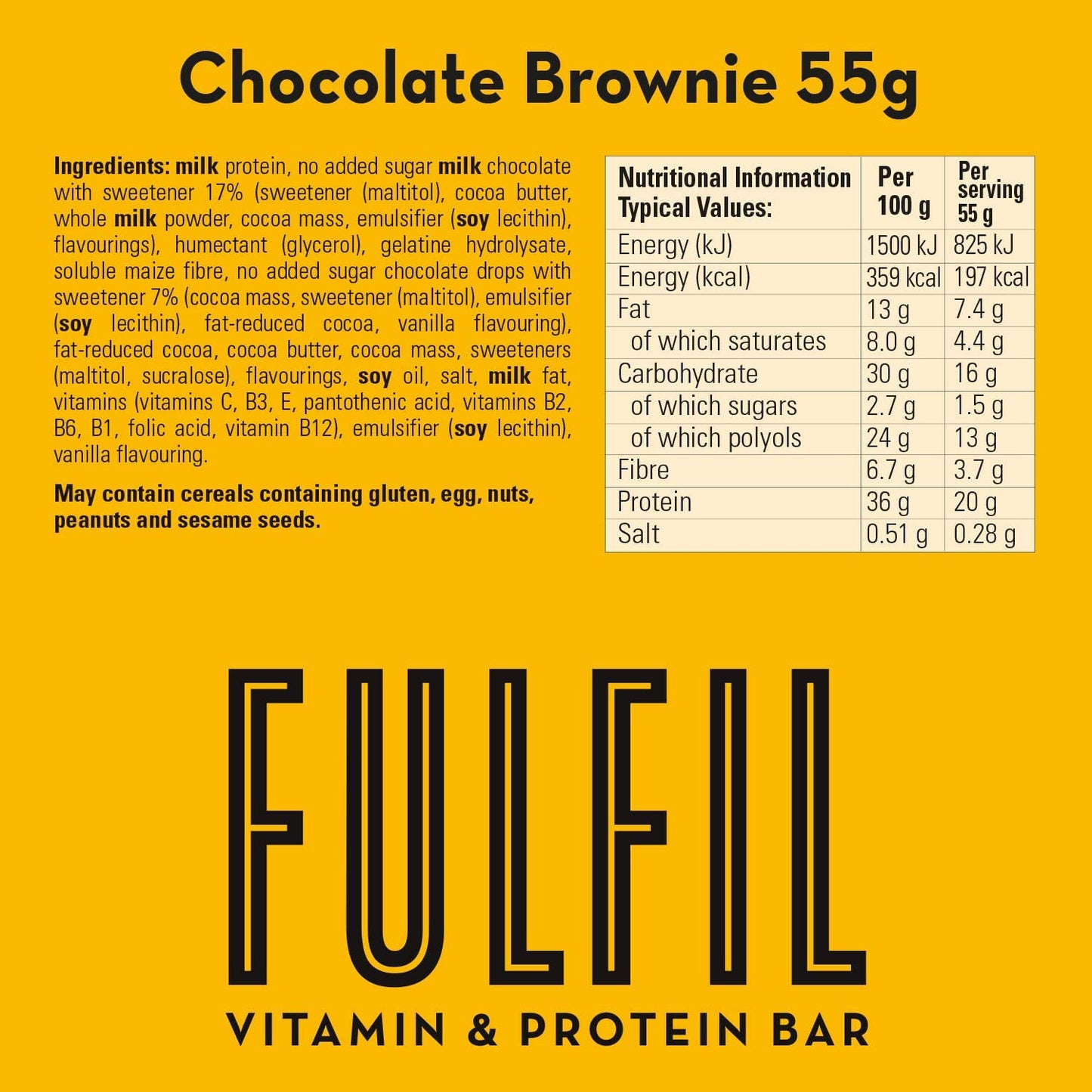 Fulfil Bars Nutritional Information (chocolate brownie)