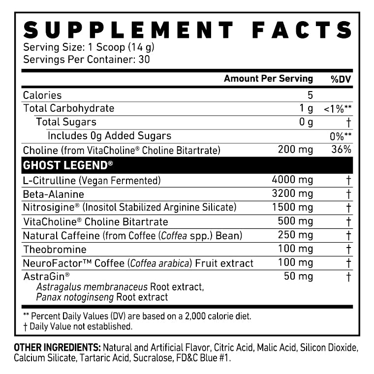 Ghost Pre Workout Nutrition Information