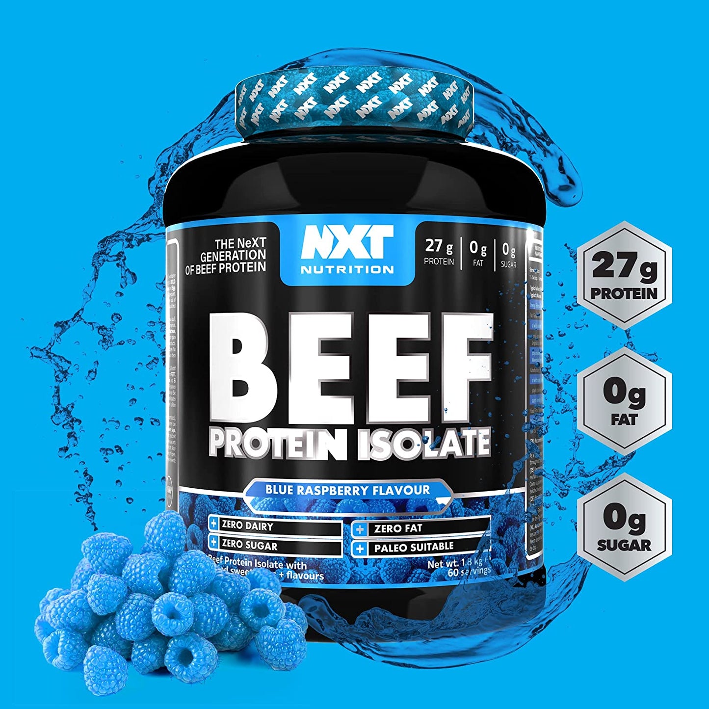 nxt beef protein isolate: 27g protein and 0 fat or sugar