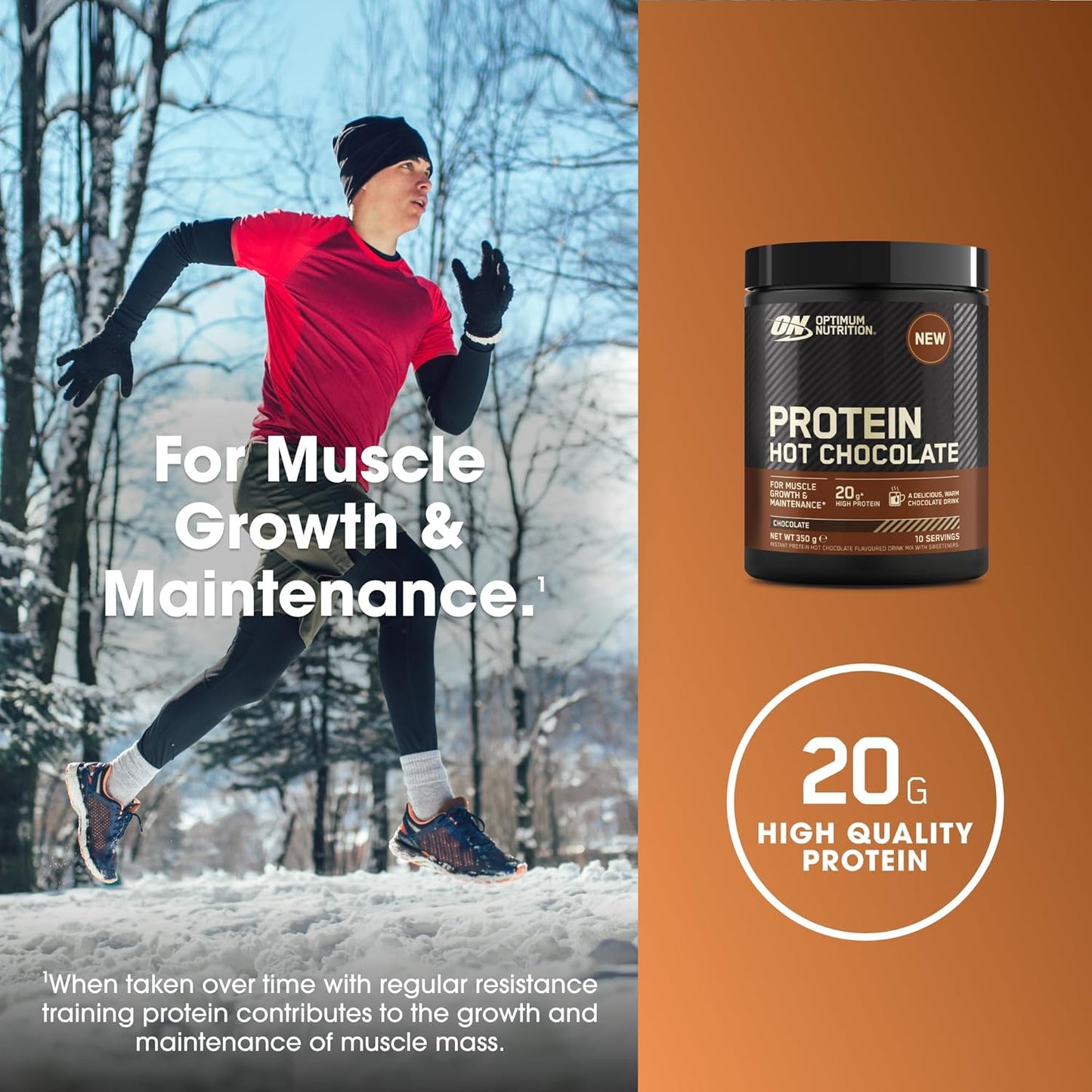 Optimum Nutrition's Protein Hot Chocolate contains 20g protein per serving
