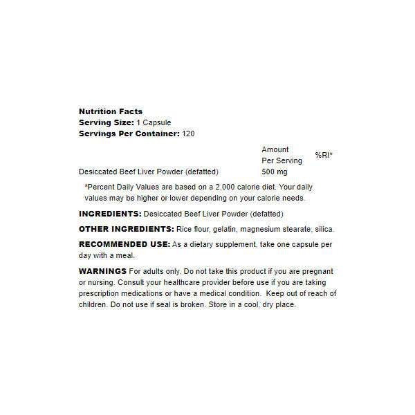 Argentinian Desiccated Beef Liver - 120 Capsules