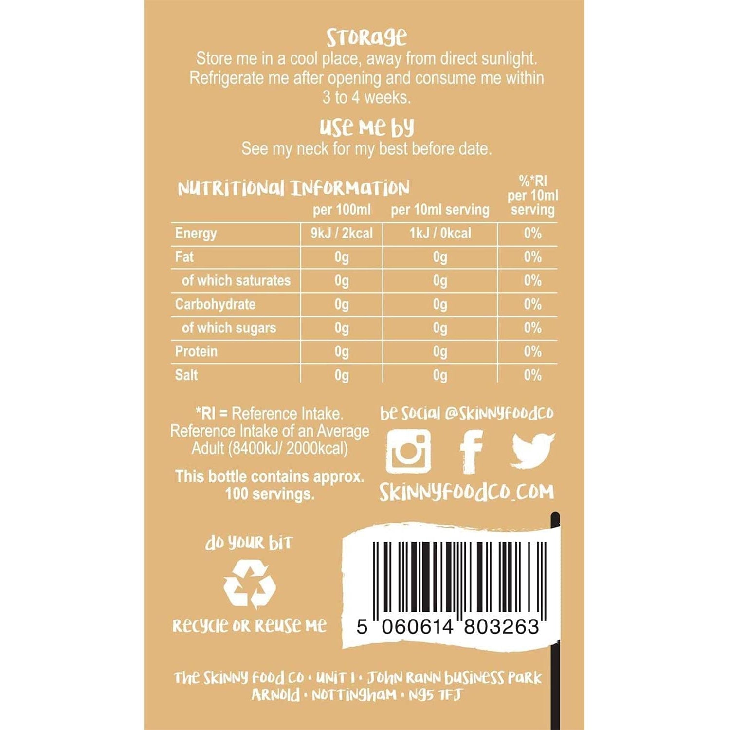 Zero Calorie Barista Coffee Syrup - Label