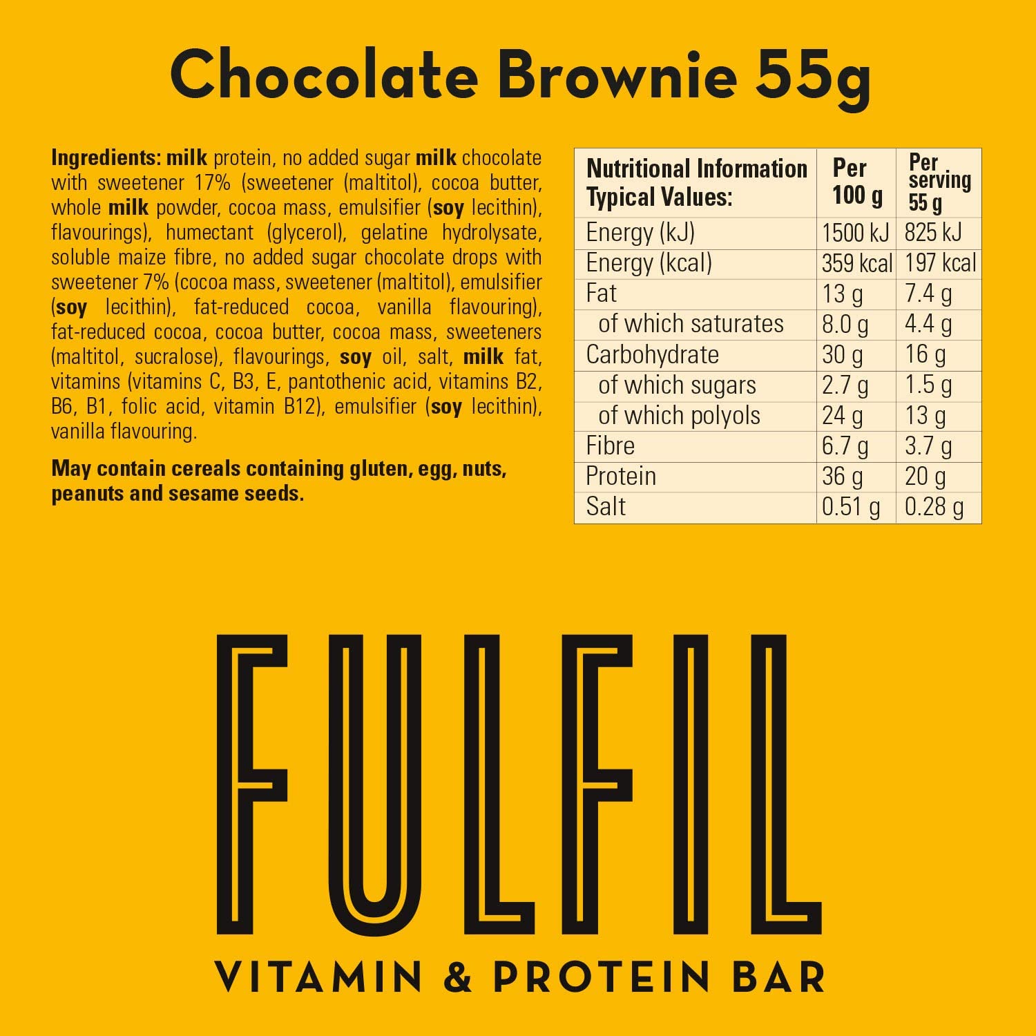Fulfil Bars Nutritional Information (chocolate brownie)